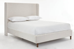 English Elm Harper Wingback King Bed Ivory Canvas Upholstery Walnut Feet Architectural Bedroom B191P450000