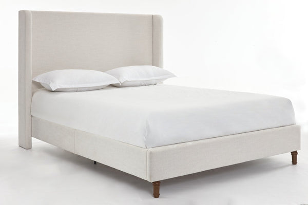 English Elm Harper Wingback King Bed Ivory Canvas Upholstery Walnut Feet Architectural Bedroom B191P450000