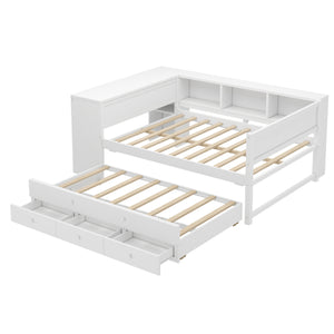 English Elm Full Size Daybed With Trundle & Desk, Solid Pine Frame, Storage Drawers, Modern White Design W1580S00205