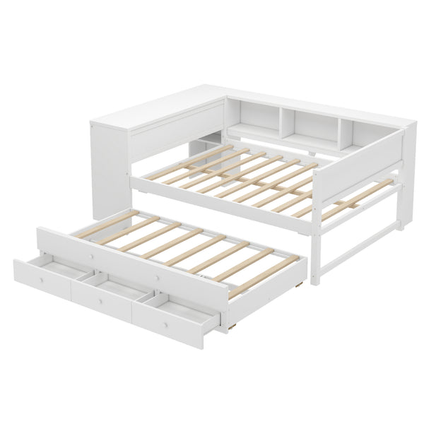 English Elm Full Size Daybed With Trundle & Desk, Solid Pine Frame, Storage Drawers, Modern White Design W1580S00205