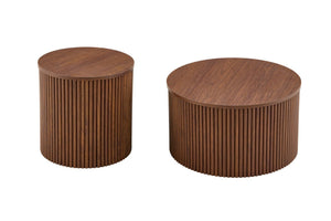 English Elm 2-piece Round Nesting Tables with Fluted Column Base Hidden Storage Oak Grain Finish Walnut W3875P396845