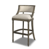 English Elm Paris 30.5” Farmhouse Bar Stool With Backrest, Light Beige Linen