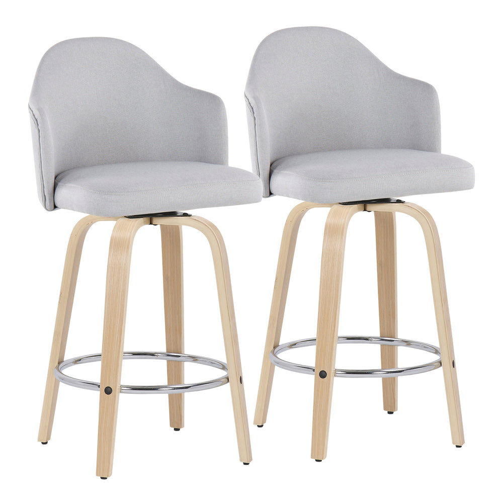 English Elm Ahoy Mid-Century Modern Counter Stool Set Of 2 With Light Grey Fabric & Natural Wood Legs - Stylish Comfort B202S00170