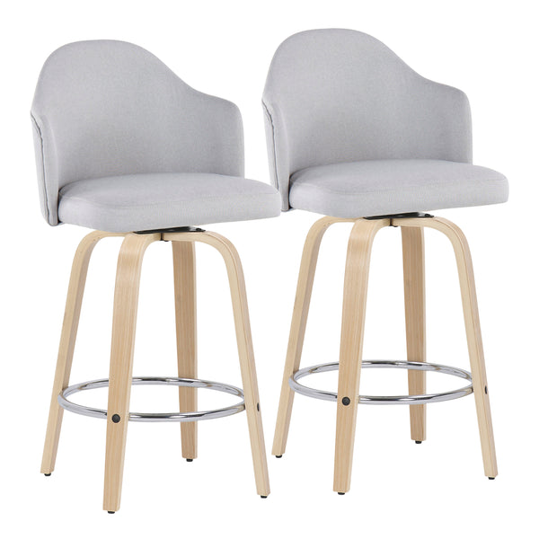 English Elm Ahoy Mid-Century Modern Counter Stool Set Of 2 With Light Grey Fabric & Natural Wood Legs - Stylish Comfort B202S00170