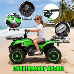 English Elm 24v Dual Motor Kids Atv Ride on with Led Lights Bluetooth Storage Racks Off Road Green W1578P390451