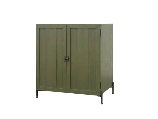 English Elm Bar Cabinet Pistachio Finish Solid Wood & MDF w/ Wine Racks, Stemware Storage, Pull-Out Drawer, Ample Capacity B2699P383330