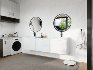 English Elm 72" Float Mount Double Sink Bathroom Vanity Glossy White Plywood Soft Close W999S00536