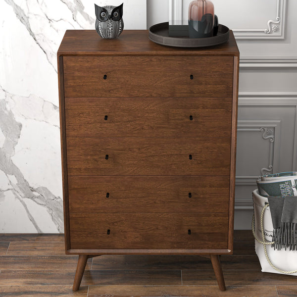 English Elm Ashcroft Furniture - Caroline Mid Century Modern 5-Drawer Solid Wood Dresser Dark Brown - Spacious Smooth-Glide Storage B183P231845