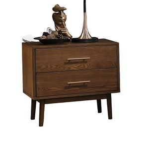 English Elm Walnut 3-Piece Mid-Century Modern Bedroom Set - Queen Bed & 2 Nightstands With Warm Finish B2741S00461-GIGA