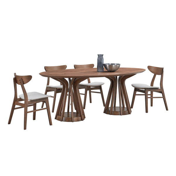 English Elm 78.74 Inch Modern Ellipse Dining Table with Sturdy Pedestal Base, MDF Top & Rubberwood Legs, Sleek Restaurant-Quality Design Walnut W2582S00085