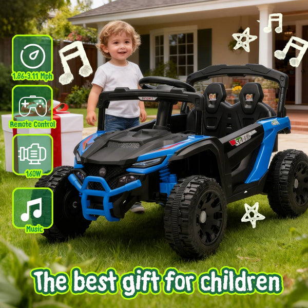 English Elm 24v Kids Utv Ride on with Dual 80w Motors Remote Control and Four Wheel Suspension Blue W1578P342132
