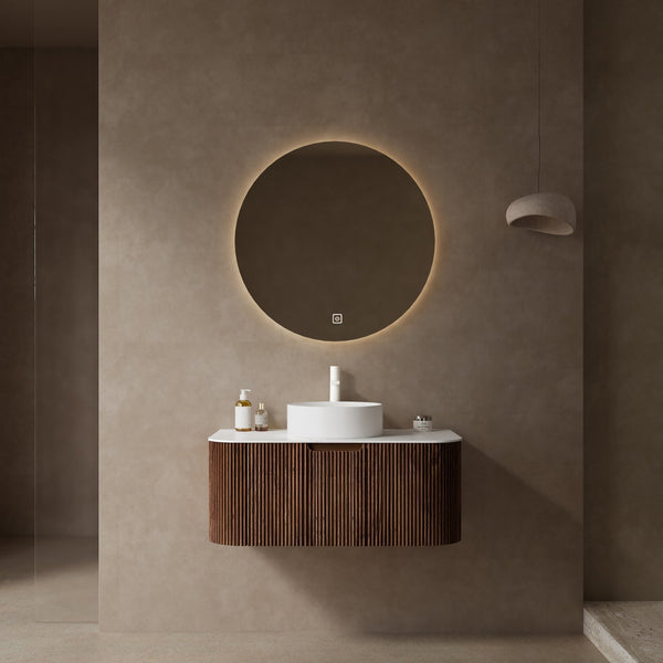 English Elm Dina 36" Modern Floating Bathroom Vanity With Sleek White Ceramic Sink & Dark Walnut Storage Cabinet W2615S00086