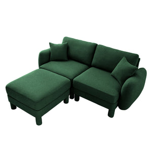 English Elm Boucle Loveseat Sectional Sofa With Removable Ottoman, Shell-Shaped Armrests, Green For Chic Spaces W3041S00307