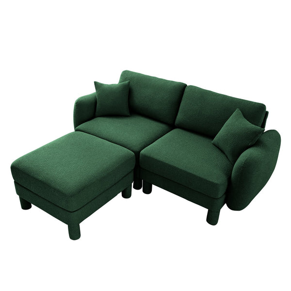 English Elm Boucle Loveseat Sectional Sofa With Removable Ottoman, Shell-Shaped Armrests, Green For Chic Spaces W3041S00307