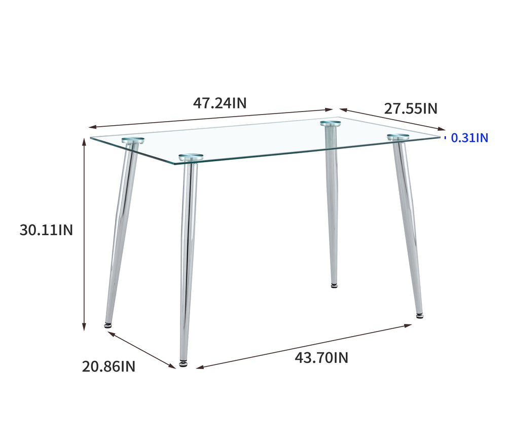 English Elm TABLE Crystal Glass Dining Table Leg Support with Sturdy Metal Base for Easy Assembly and Stylish Durability Silver+Clear W370S00056