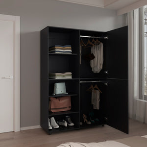 English Elm Wardrobe Spacious 72.4" H Two-Door Engineered Wood Closet with Five Shelves, Six Legs, Modern Appeal Black 40.94 L x 29.13 W x 5.51 H B097S00222