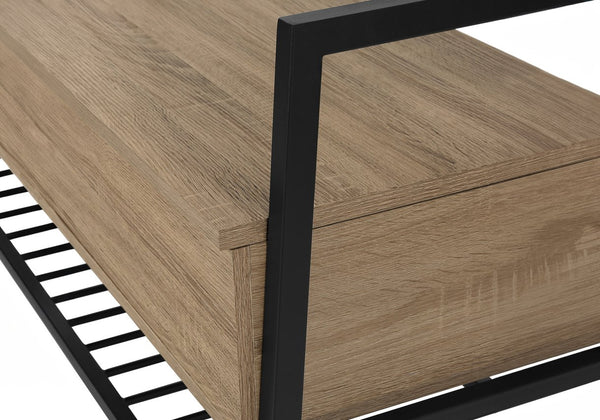 English Elm Bench, 42" Flip-Top Storage & Shoe Rack, Dark Taupe Wood-Look Laminate, Black Metal Frame, Modern Entryway B2710P219497