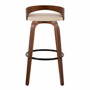 English Elm Grotto 30" Mid-Century Modern Barstools - Set Of 2 In Walnut Wood & Cream Faux Leather With Swivel B202S00594