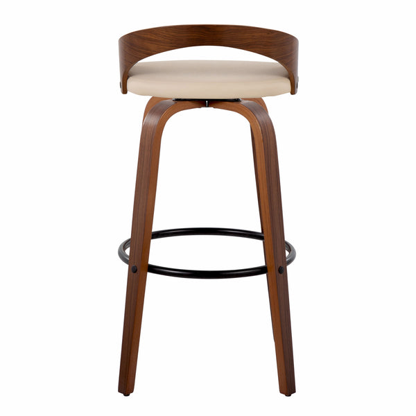 English Elm Grotto 30" Mid-Century Modern Barstools - Set Of 2 In Walnut Wood & Cream Faux Leather With Swivel B202S00594