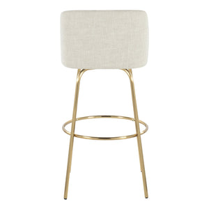 English Elm Toriano 30" Barstool Set Of 2 - Contemporary Cream Fabric With Gold Metal Legs & Swivel Footrest B202S00655-GIGA
