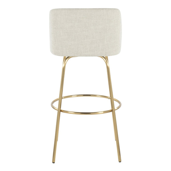 English Elm Toriano 30" Barstool Set Of 2 - Contemporary Cream Fabric With Gold Metal Legs & Swivel Footrest B202S00655-GIGA