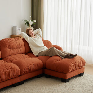 English Elm Pleated Chenille Modular Sofa with Ergonomic Foam Cushions and Sculptural Curved Armrests Orange W5656S00070