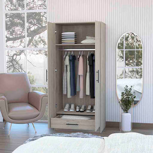 English Elm Rio Light Gray Double Door Armoire 71" High with Hanging Rod, Top Shelf & Hidden Bottom Drawer for Spacious Bedroom Storage B128S00113