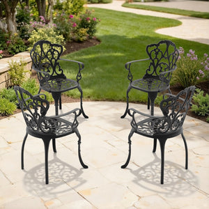 English Elm Cast Aluminum Outdoor Dining Chairs Set of Four with Carved Relief and Weather Resistant Frame W1710S00506