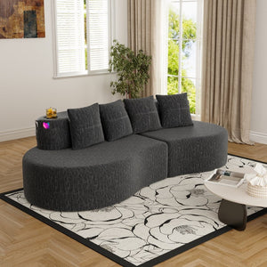 English Elm Modern Half Moon Chenille Sectional Three Seat Curved Sofa for Living Room or Apartment Dark Gray W395P435346