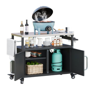 English Elm K&K 54.5" Outdoor Kitchen Island with 1.6" Stainless Top, Locking Wheels, Spice Rack & Bottle Opener N707P270779B