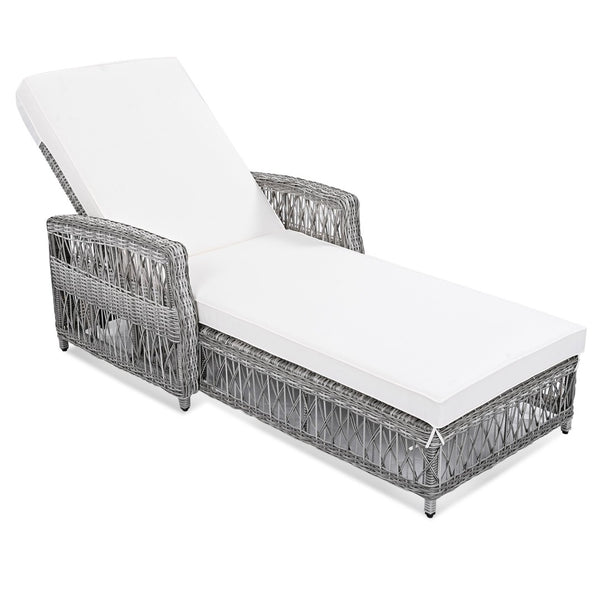 English Elm Go Outdoor Wicker Chaise Lounge Recliner with Ergonomic Armrests and Thick Cushion for Patio Beige+Grey N704P248779A
