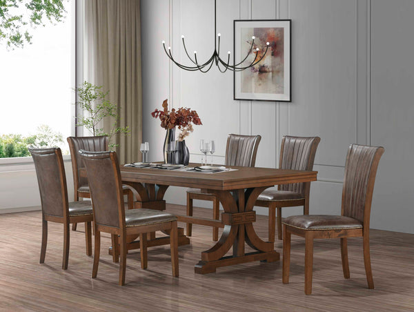 English Elm 78.74''Rectangular Rubber Wood Dining Table for 6-8 with Trestle Pedestal Base, Mid-Century Modern Oak Finish, Durable MDF Top, Easy Assembly, Versatile Dining Room Centerpiece W2582S00116