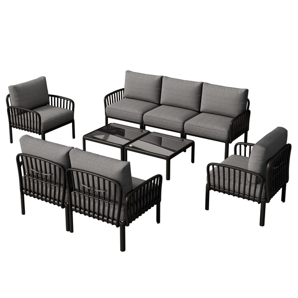English Elm Christopher Knight Home® - 9 Modern 9-Piece Patio Conversation Set with Deep-Seating Waterproof Cushions and Glass Tabletop Black+ Gray N780P1994544499B