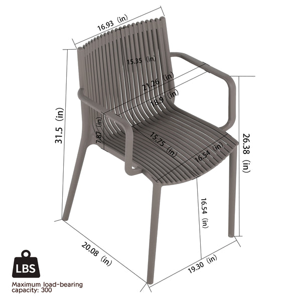 English Elm 4pcs Stackable PP Armchair Set with 55" Modern Long Table – Weatherproof, Ergonomic Outdoor Dining Suite Warm Grey,White W3450S00009