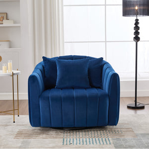 English Elm 40.1"w Velvet Swivel Barrel Chair Oversized Channel Tufted Accent Seat with Pillows W3118S00027