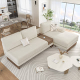 English Elm 114" L-Shaped Sofa Sectional Sofa With Two Usb Ports and Two Power Sockets, A Storage Drawer and A Reversible Chaise Lounge For Living Room, Beige