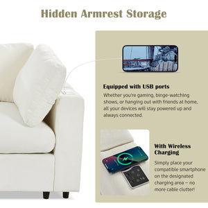 English Elm U-style 113" Upholstered Modular Sofa with Built-In Bluetooth Audio, Wireless Charging & Storage Beige WY000457AAA