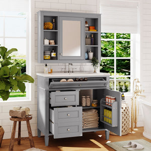 English Elm 36'' Bathroom Vanity With Medicine Cabinet - Modern Grey Storage Solution With Soft-Closing Design SW000134AAE-3
