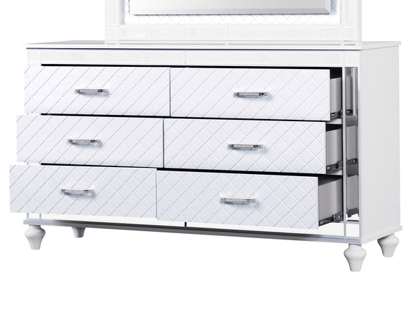 English Elm Livorno Embossed Silver Champagne Chest with Felt-Lined Top Drawer, Dovetail Full-Extension Drawers, Mirror Trim Accents Silver+White 37 L x 65 W x 20 H B078P286325