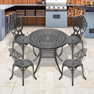 English Elm 5-Piece All-Weather Cast Aluminum Dining Set With Umbrella Hole - Perfect For Patios & Balconies! W1710S00208