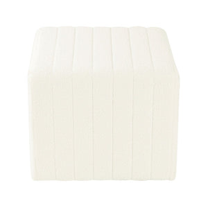 English Elm Ada Channel Tufted Faux Leather Footstool Ottoman Mid-century Square Accent Seat Cream B056P412629