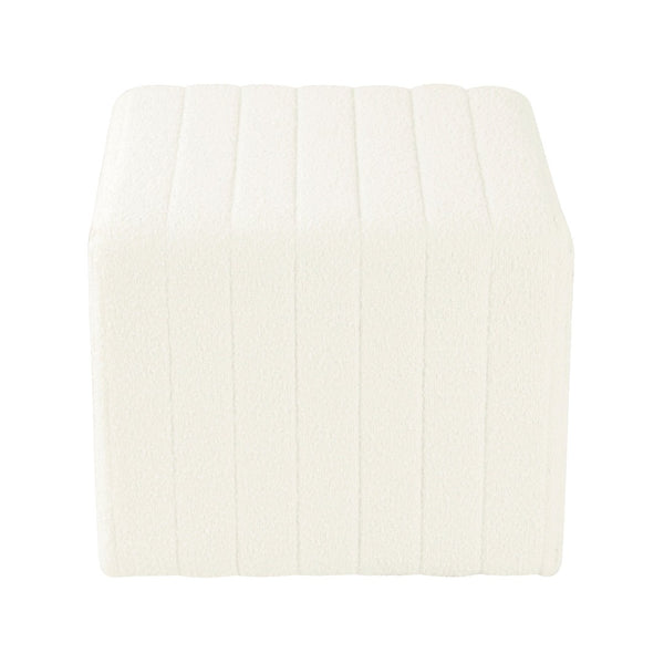 English Elm Ada Channel Tufted Faux Leather Footstool Ottoman Mid-century Square Accent Seat Cream B056P412629