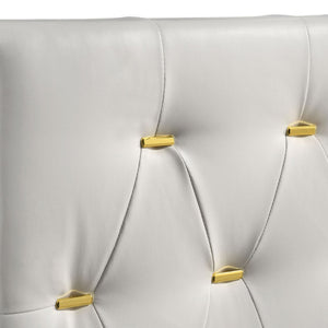 English Elm James Glam Eastern King Bed White Leatherette Diamond Tufted Gold Accent Headboard B062P466878