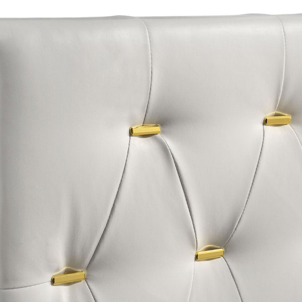 English Elm James Glam Eastern King Bed White Leatherette Diamond Tufted Gold Accent Headboard B062P466878