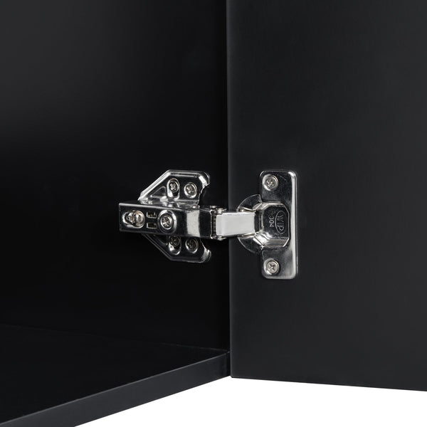 English Elm 20 Modern Wall-Mounted Bathroom Vanity with Ceramic Sink, Diamond Door, Gold Handles & Shelves — Compact Black N725P314033B