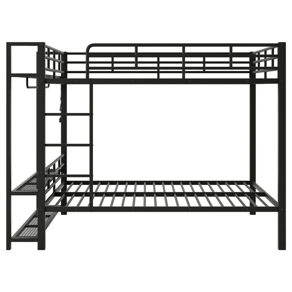 English Elm Full Size Metal Bunk Bed With Led Lighting, Storage Shelves & Hooks - Stylish Space Saver For Teens N7090000667B