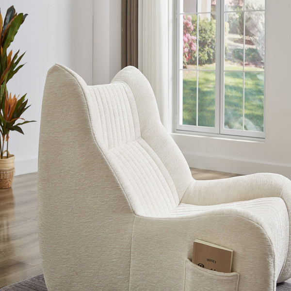 English Elm Bean Bean Bag Chair with Armrests Ergonomic Chenille Lounge Seat Filled with High-Resilience Sponge White W3434P329959