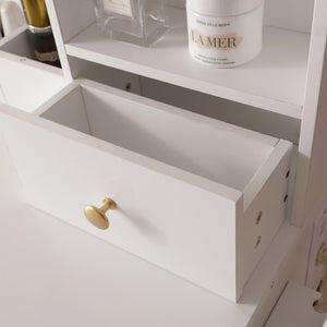 English Elm Vanity Desk With Led Lighted Mirror & Usb Ports, Elegant Makeup Table With Ample Storage & Durability W3008P235411-GIGA