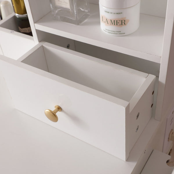 English Elm Vanity Desk With Led Lighted Mirror & Usb Ports, Elegant Makeup Table With Ample Storage & Durability W3008P235411-GIGA