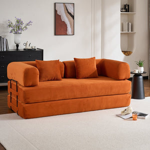 English Elm Convertible Sleeper Sofa Bed Corduroy 4-in-1 Folding Floor Couch with 35D Sponge Support and No-Assembly Orange W3434P378559